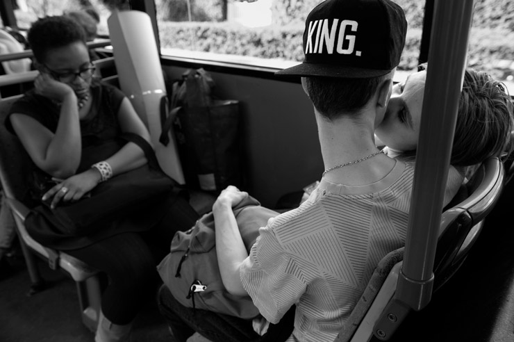 During one and a half year, I travelled with every bus, tram, and metro line at least once, from terminal to terminal.  Images and text show a cross-section of Brussels, while also  giving a brief glimpse into the lives of the) fellow passengers who cross our path every day. © Bram Penninckx